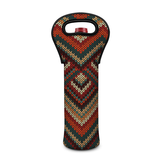 Vintage Knitted Pattern Print Single Neoprene Wine Tote