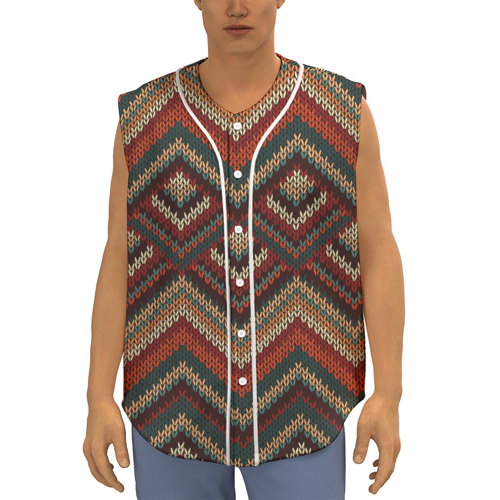 Vintage Knitted Pattern Print Sleeveless Baseball Jersey