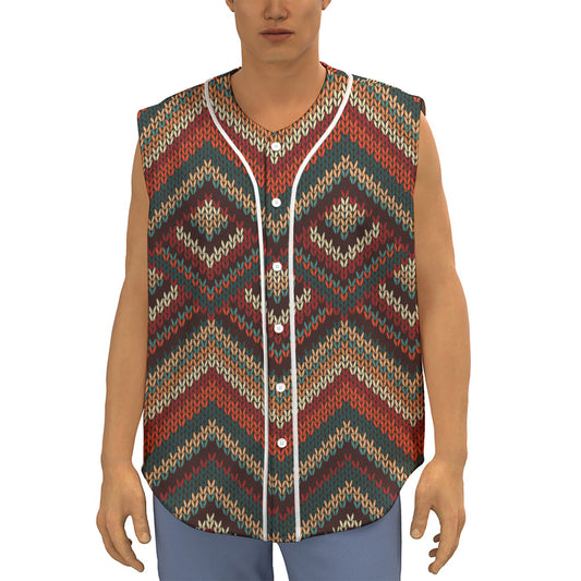 Vintage Knitted Pattern Print Sleeveless Baseball Jersey