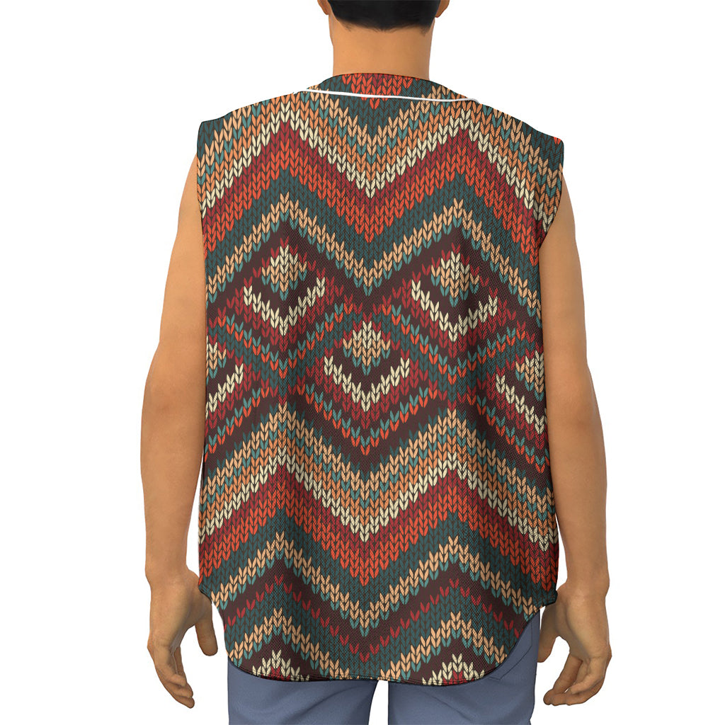 Vintage Knitted Pattern Print Sleeveless Baseball Jersey