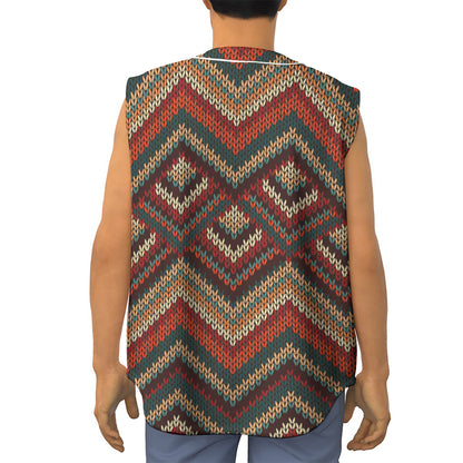 Vintage Knitted Pattern Print Sleeveless Baseball Jersey