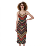 Vintage Knitted Pattern Print Slim Fit Midi Cami Dress