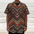 Vintage Knitted Pattern Print Textured Short Sleeve Shirt