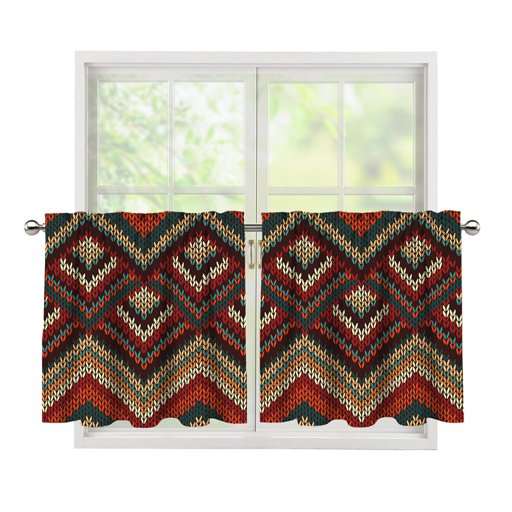 Vintage Knitted Pattern Print Tier Curtains