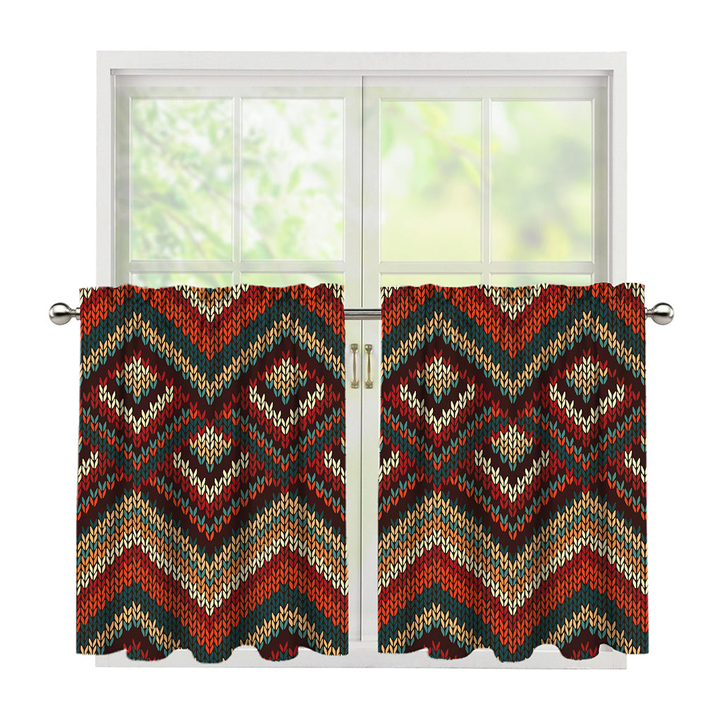 Vintage Knitted Pattern Print Tier Curtains