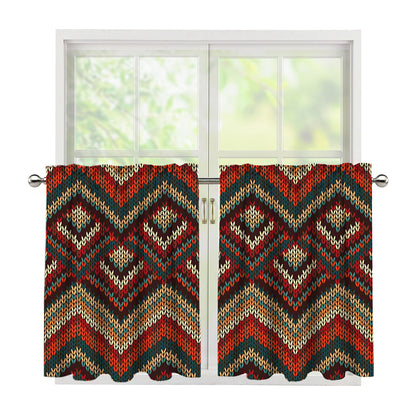 Vintage Knitted Pattern Print Tier Curtains