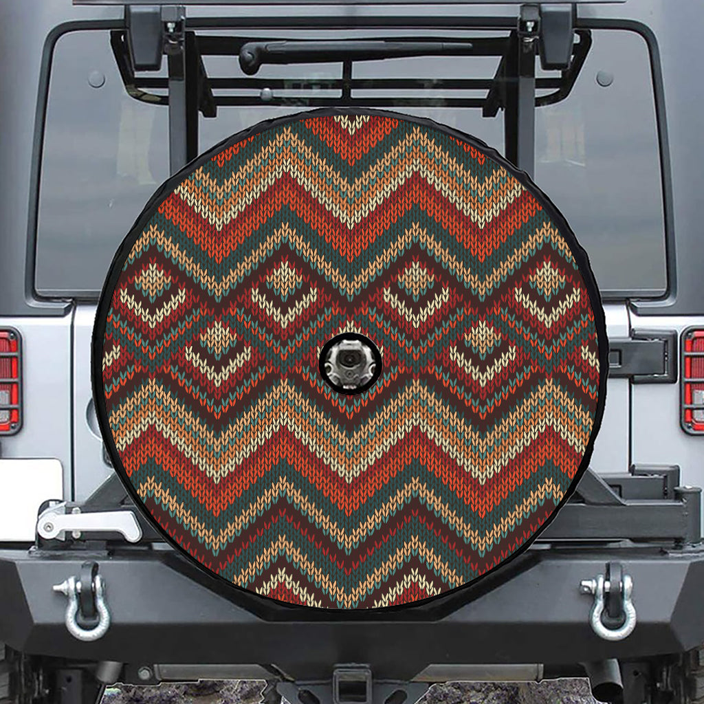 Vintage Knitted Pattern Print Tire Cover With Camera Hole