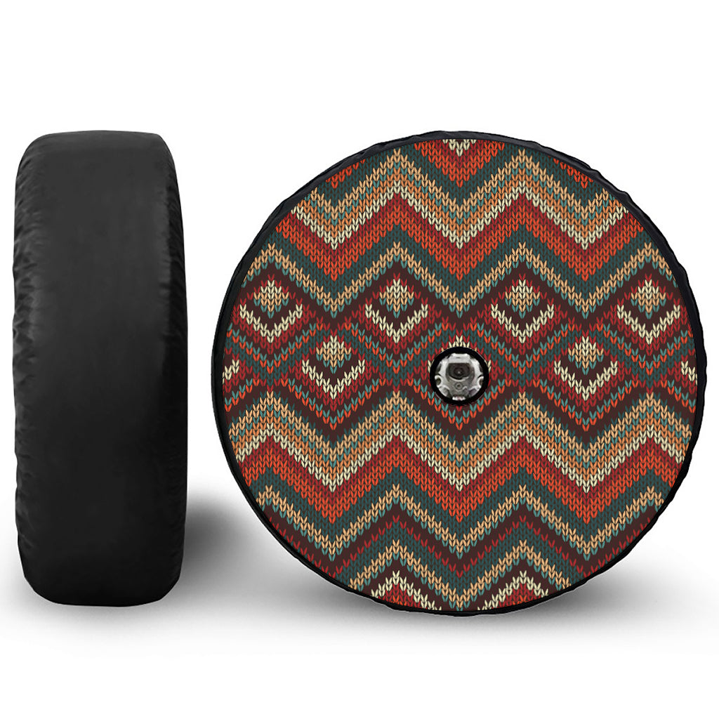 Vintage Knitted Pattern Print Tire Cover With Camera Hole