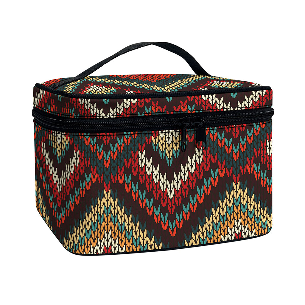 Vintage Knitted Pattern Print Travel Makeup Bag