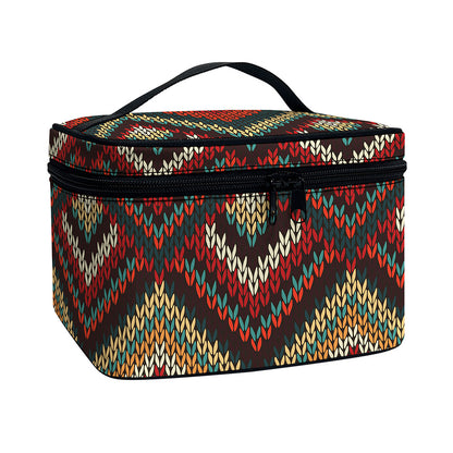 Vintage Knitted Pattern Print Travel Makeup Bag