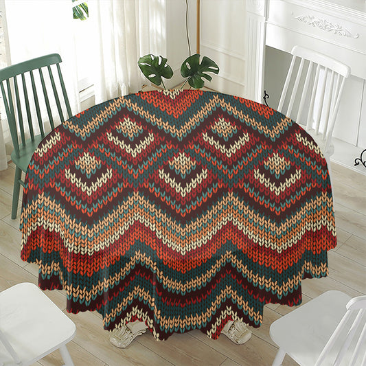 Vintage Knitted Pattern Print Waterproof Round Tablecloth