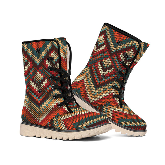 Vintage Knitted Pattern Print Winter Boots