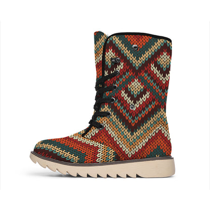 Vintage Knitted Pattern Print Winter Boots