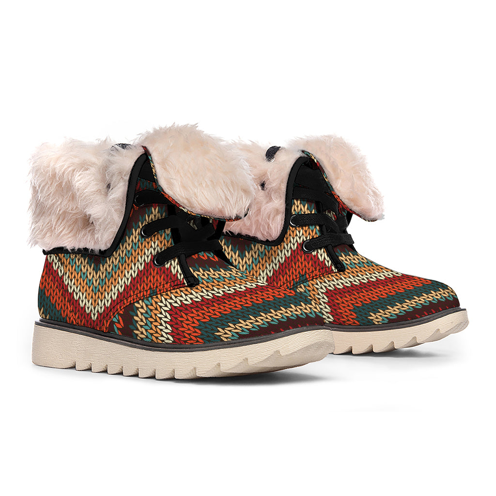 Vintage Knitted Pattern Print Winter Boots