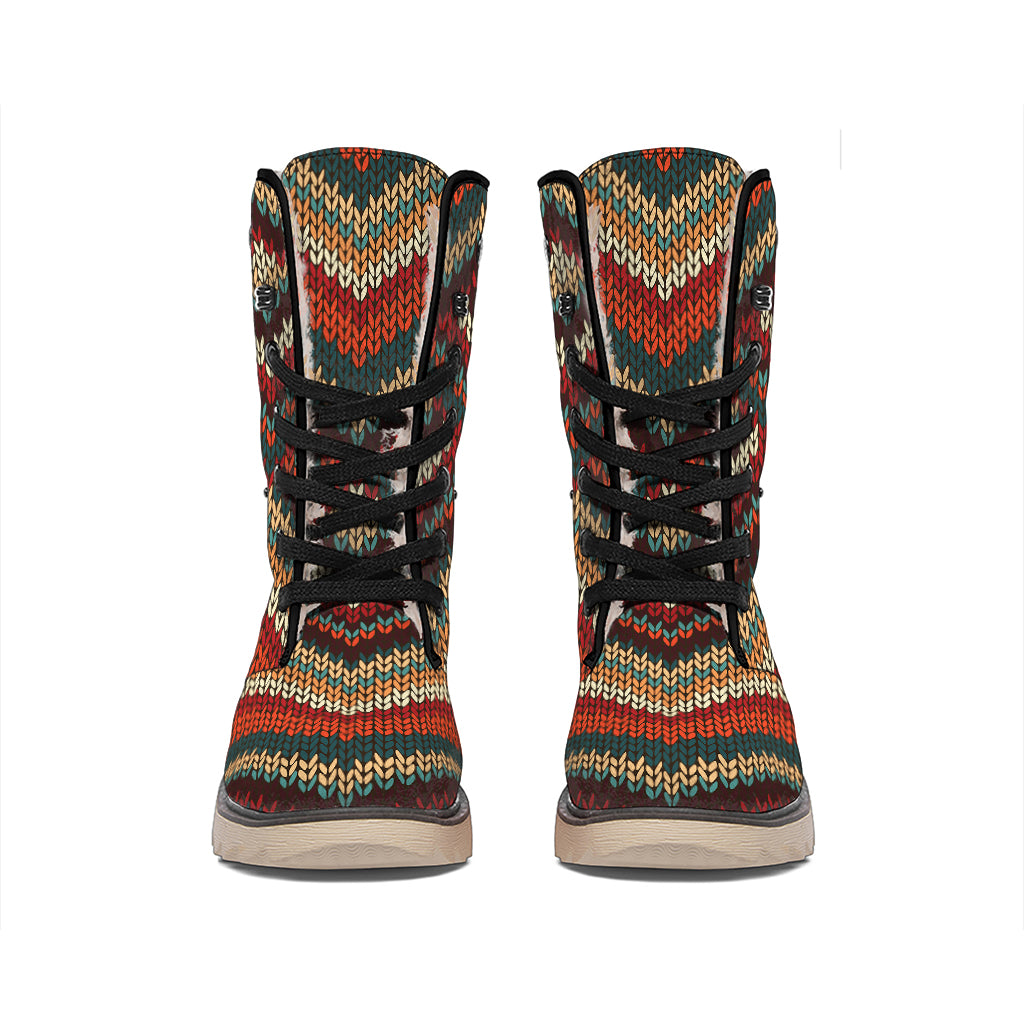 Vintage Knitted Pattern Print Winter Boots