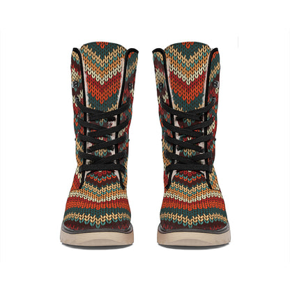 Vintage Knitted Pattern Print Winter Boots