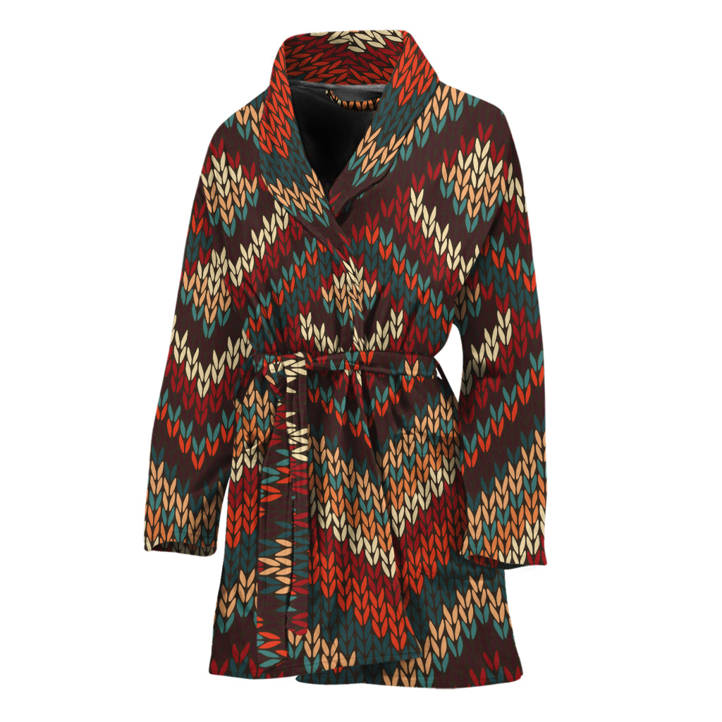 Vintage Knitted Pattern Print Women's Bathrobe