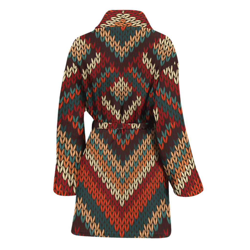 Vintage Knitted Pattern Print Women's Bathrobe