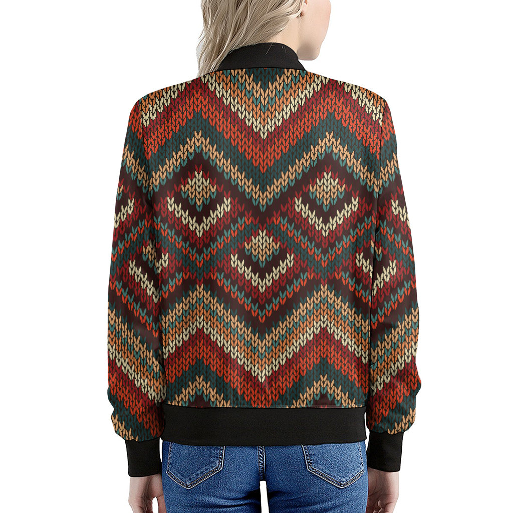 Vintage Knitted Pattern Print Women's Bomber Jacket