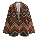 Vintage Knitted Pattern Print Women's Cotton Blazer