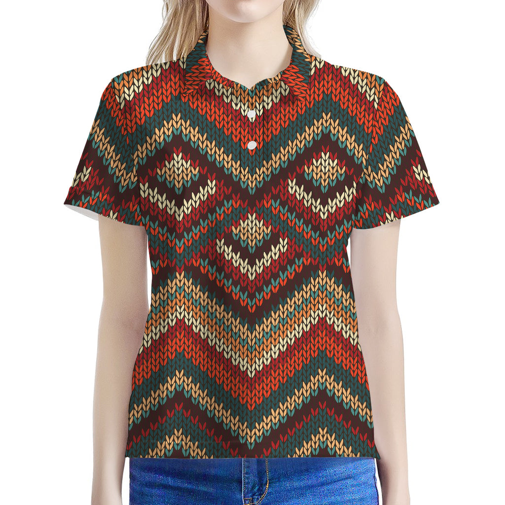 Vintage Knitted Pattern Print Women's Polo Shirt