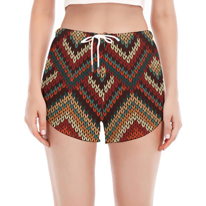 Vintage Knitted Pattern Print Women's Split Running Shorts