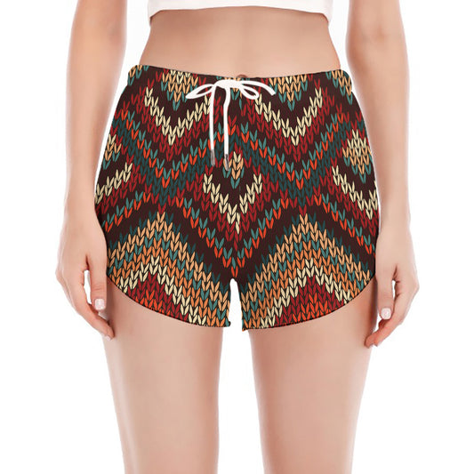Vintage Knitted Pattern Print Women's Split Running Shorts