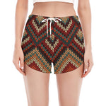 Vintage Knitted Pattern Print Women's Split Running Shorts