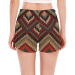 Vintage Knitted Pattern Print Women's Split Running Shorts