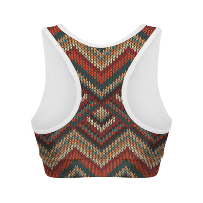 Vintage Knitted Pattern Print Women's Sports Bra