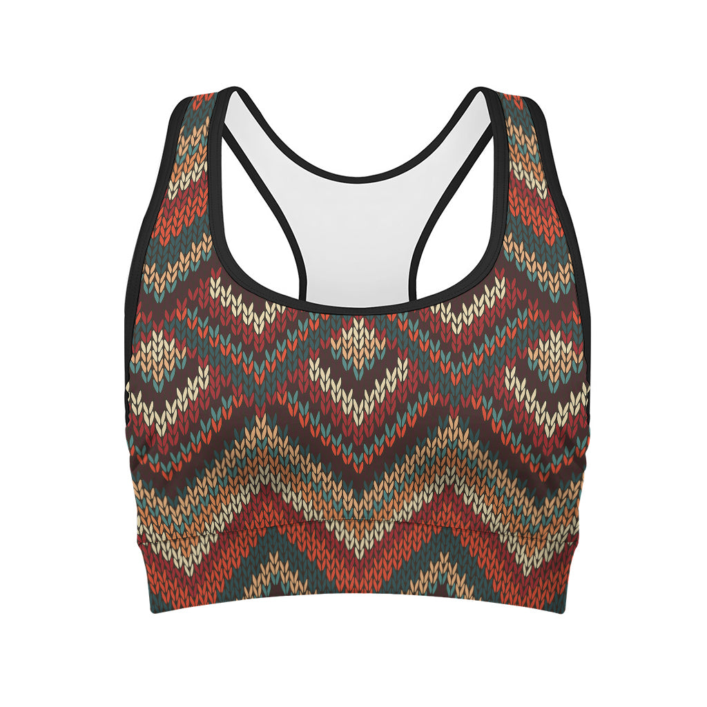 Vintage Knitted Pattern Print Women's Sports Bra