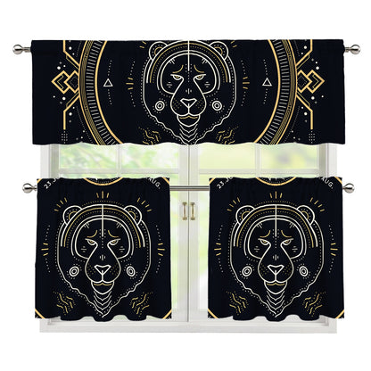 Vintage Leo Zodiac Sign Print 3 Piece Kitchen Curtains