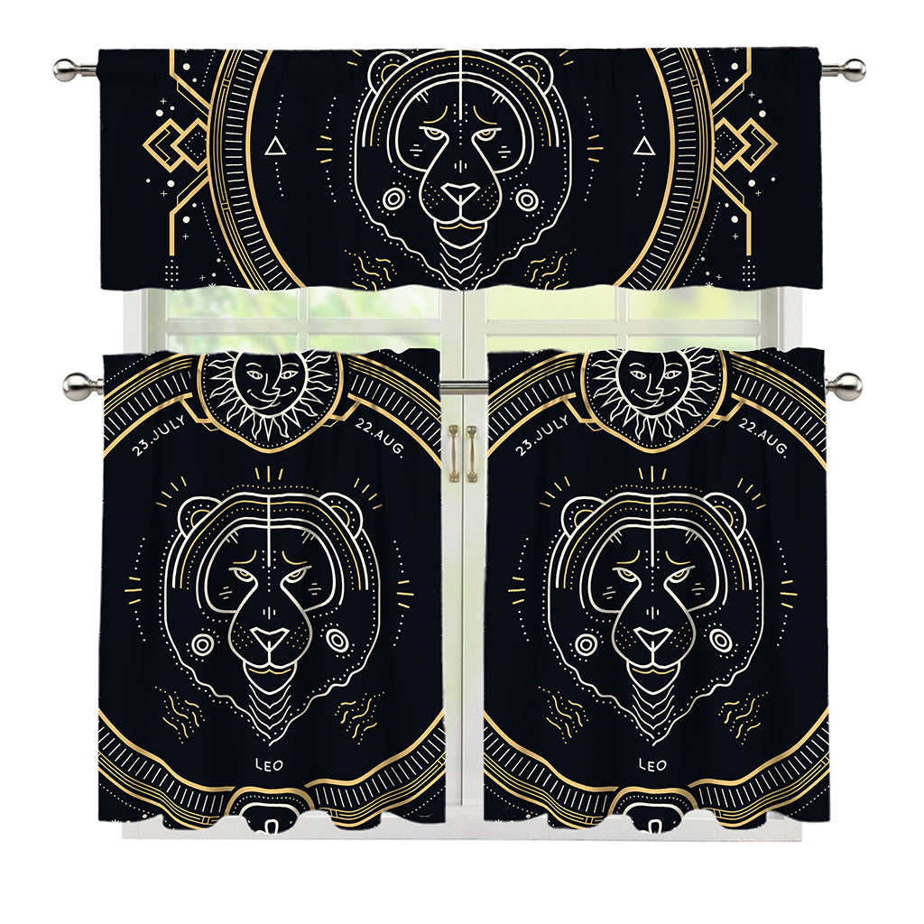 Vintage Leo Zodiac Sign Print 3 Piece Kitchen Curtains