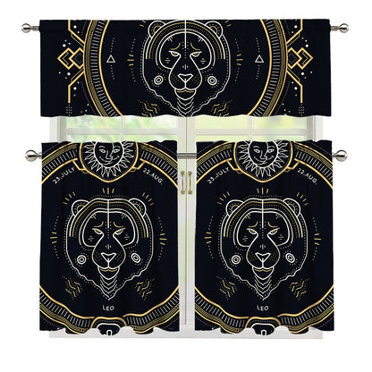 Vintage Leo Zodiac Sign Print 3 Piece Kitchen Curtains