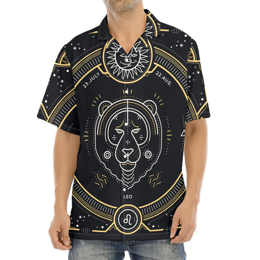 Vintage Leo Zodiac Sign Print Aloha Shirt
