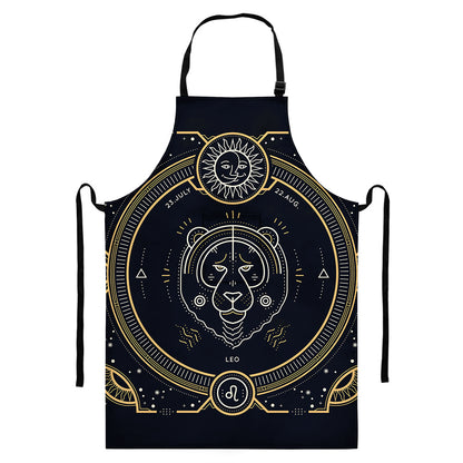 Vintage Leo Zodiac Sign Print Bib Apron With Pocket