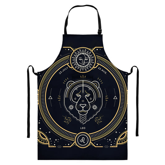 Vintage Leo Zodiac Sign Print Bib Apron With Pocket