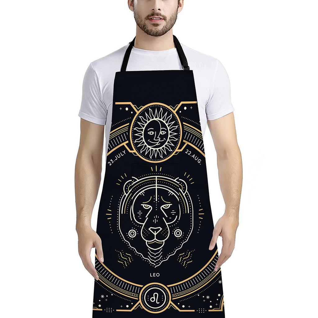 Vintage Leo Zodiac Sign Print Bib Apron With Pocket