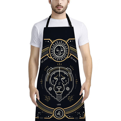Vintage Leo Zodiac Sign Print Bib Apron With Pocket
