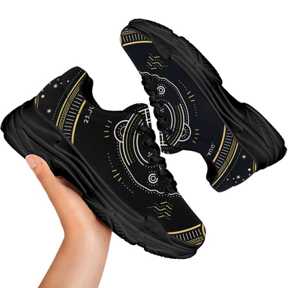 Vintage Leo Zodiac Sign Print Black Chunky Shoes