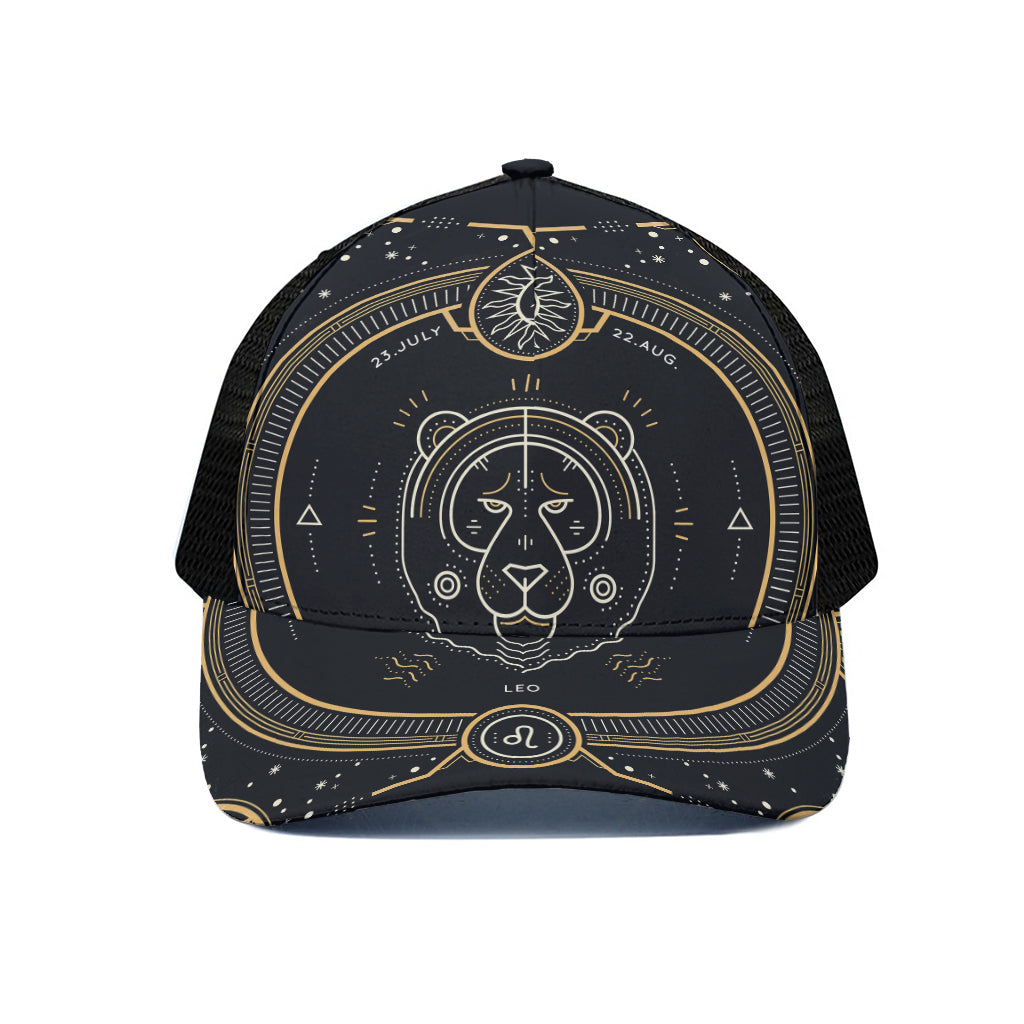 Vintage Leo Zodiac Sign Print Black Mesh Trucker Cap