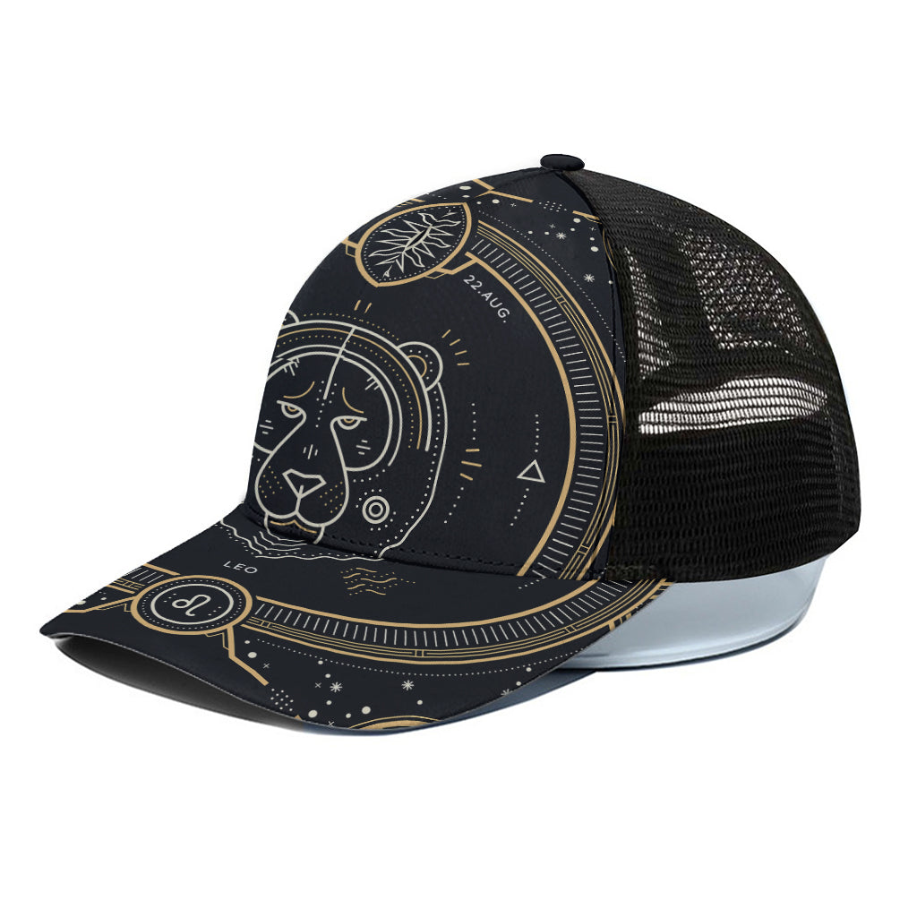 Vintage Leo Zodiac Sign Print Black Mesh Trucker Cap