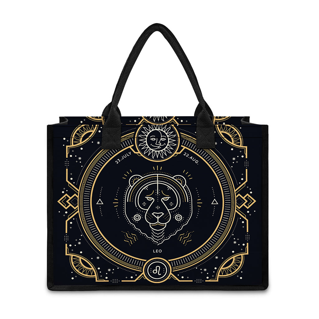 Vintage Leo Zodiac Sign Print Canvas Tote Bag