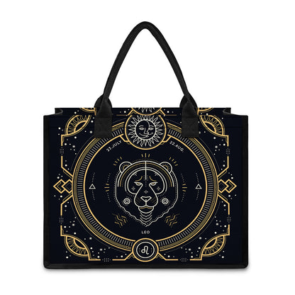 Vintage Leo Zodiac Sign Print Canvas Tote Bag