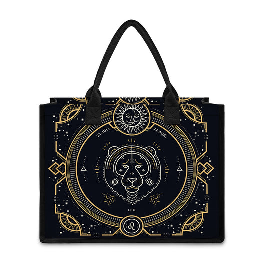 Vintage Leo Zodiac Sign Print Canvas Tote Bag