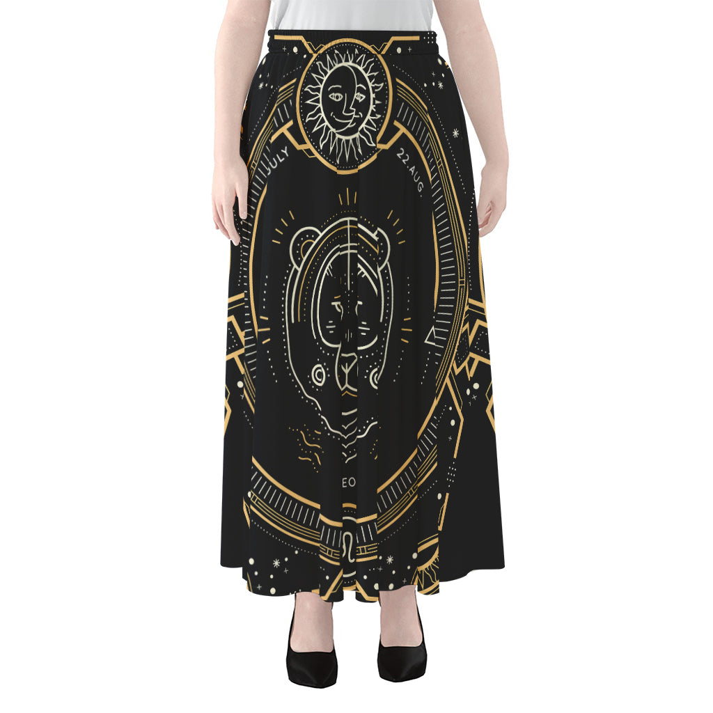 Vintage Leo Zodiac Sign Print Chiffon Maxi Skirt