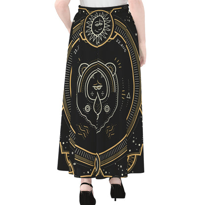 Vintage Leo Zodiac Sign Print Chiffon Maxi Skirt