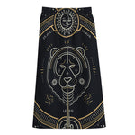 Vintage Leo Zodiac Sign Print Cotton Front Slit Maxi Skirt
