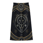 Vintage Leo Zodiac Sign Print Cotton Front Slit Maxi Skirt