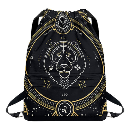 Vintage Leo Zodiac Sign Print Drawstring Backpack